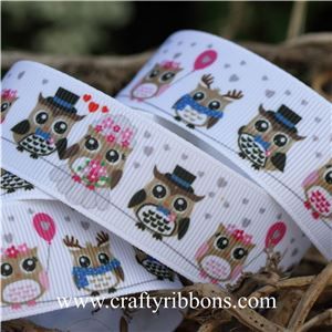 Wedding Owl Ribbon - Owls White